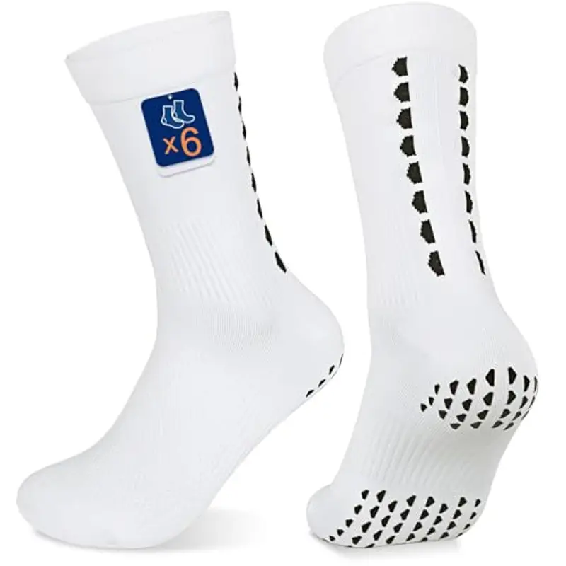 PERMANENTLY00 Calzini Grip Calcio Antiscivolo Uomo sottile traspirabile Donna Yoga Pilates Anti-vesciche Compression Ciclismo Calzino Estive Allenamento sportivi Rugby Basket Corsa 43-50 Bianchi L 3P