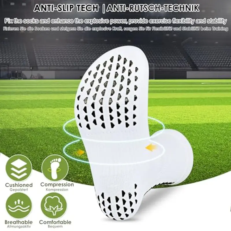 PERMANENTLY00 Calzini Grip Calcio Antiscivolo Uomo sottile traspirabile Donna Yoga Pilates Anti-vesciche Compression Ciclismo Calzino Estive Allenamento sportivi Rugby Basket Corsa 43-50 Bianchi L 3P miniatura 3