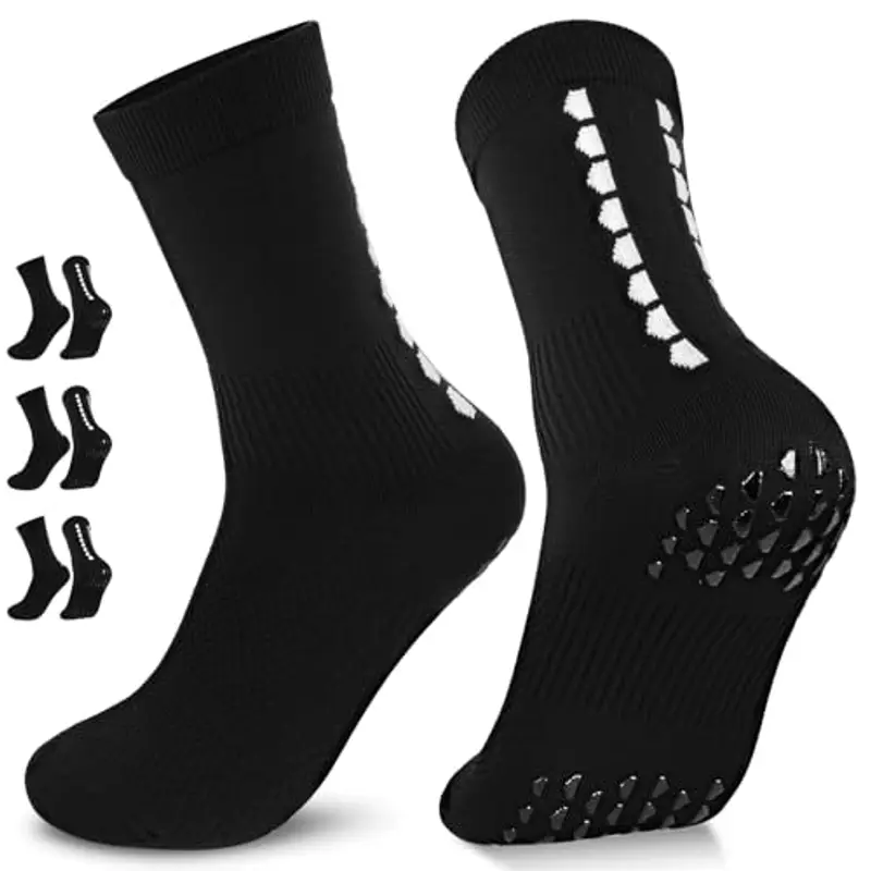 PERMANENTLY001 Sottile Calzini calcio antiscivolo uomo grip donna calz pilates anti-vesciche traspirabile calzini allenamento sportivi rugby escursionismo corsa ciclismo trekking 43-50 Neri L 3P