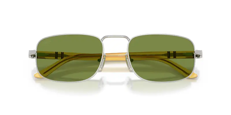 Unisex Persol PO1027S 518/4E Occhiali da sole Metallo Argento Verde Pillow Normale miniatura 2