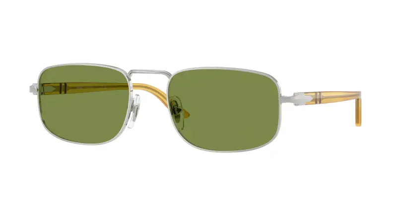 Unisex Persol PO1027S 518/4E Occhiali da sole Metallo Argento Verde Pillow Normale