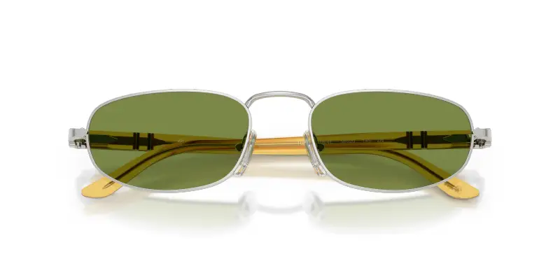 Unisex Persol PO1028S 518/4E Occhiali da sole Metallo Argento Verde Pillow Normale miniatura 2