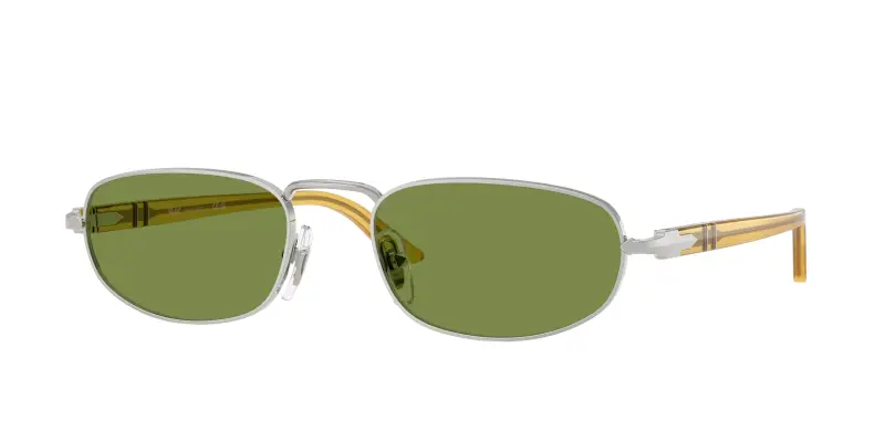Unisex Persol PO1028S 518/4E Occhiali da sole Metallo Argento Verde Pillow Normale
