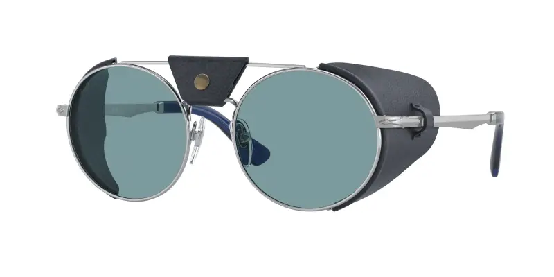 Unisex Persol PO2496SZ 1139P1 Occhiali da sole Metallo Argento Blu Rotonda Polarizzata