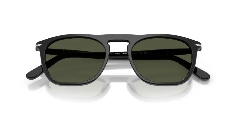 Unisex Persol PO3391S GAE 95/31 Occhiali da sole Acetato Nero Verde Squadrata Normale miniatura 2