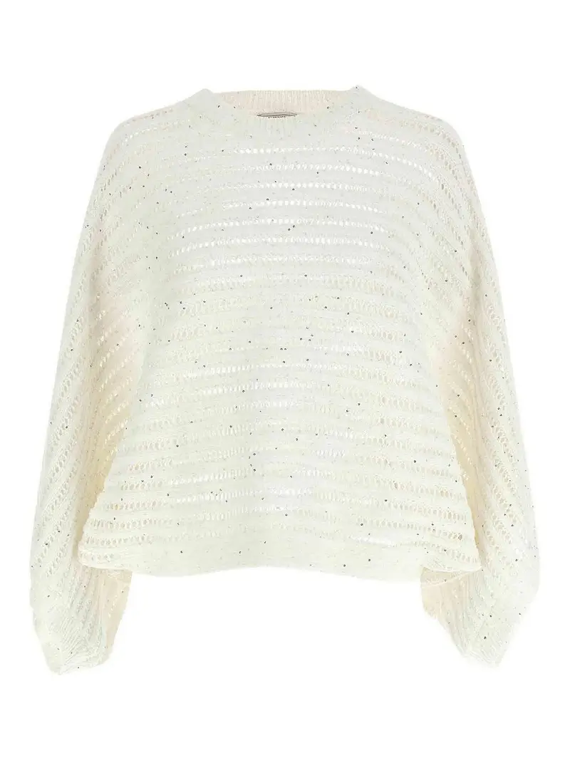 Maglione a fiori in tricot Bianco