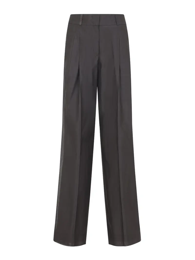 Pantaloni In Cotone E Seta Marrone