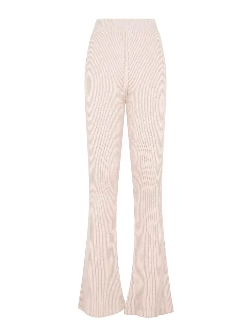 Pantaloni svasati in maglia a coste Color Carne E Neutri
