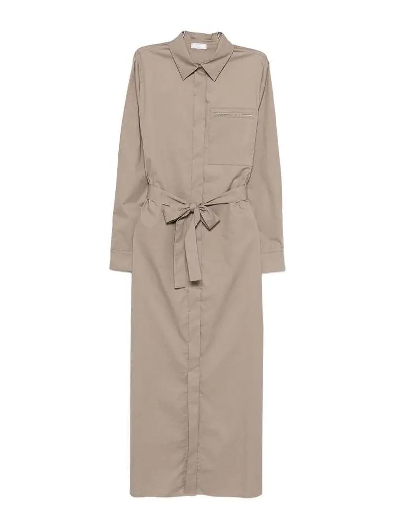 Vestito color talpa con cintura in vita Marrone