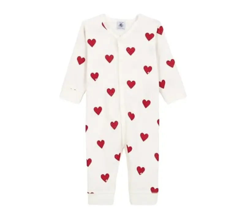 Petit Bateau A00E9, Dormi bene pigiama senza piedi Bimba 0-24, Bianco Marshmallow/Rosso Terkuit, 6 mesi