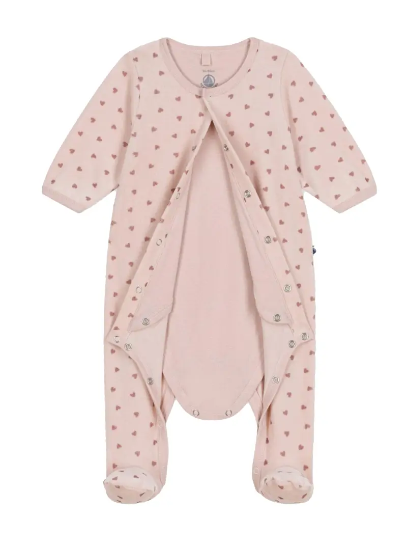 Bodyjama rosa con fantasia cuori neonata Rosa Antico miniatura 2