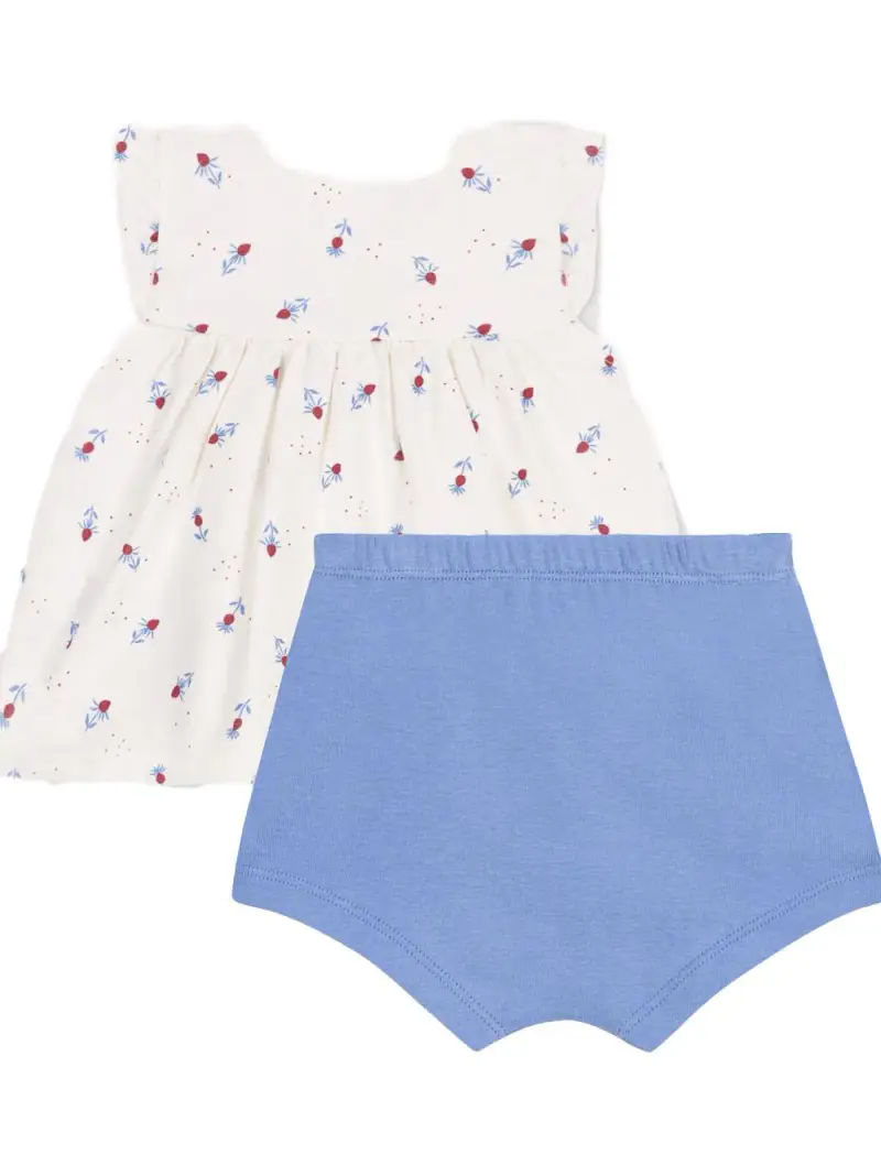 Completo floreale neonata con coulotte Bianco miniatura 2