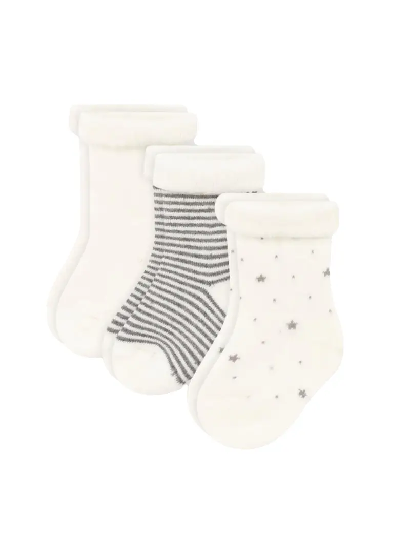 Confezione calzini a fantasia e tinta unita bianco/grigio (3pz)