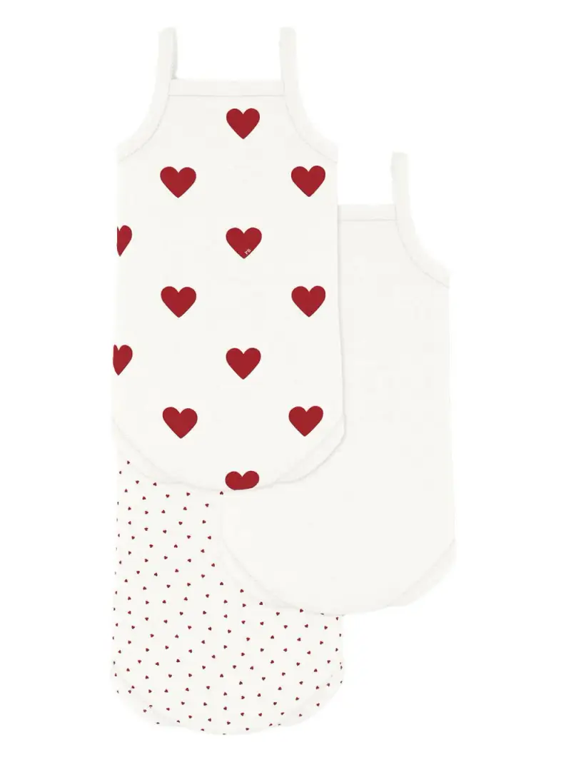 Set body bretelle con fantasia cuori (3pz) Bianco miniatura 2