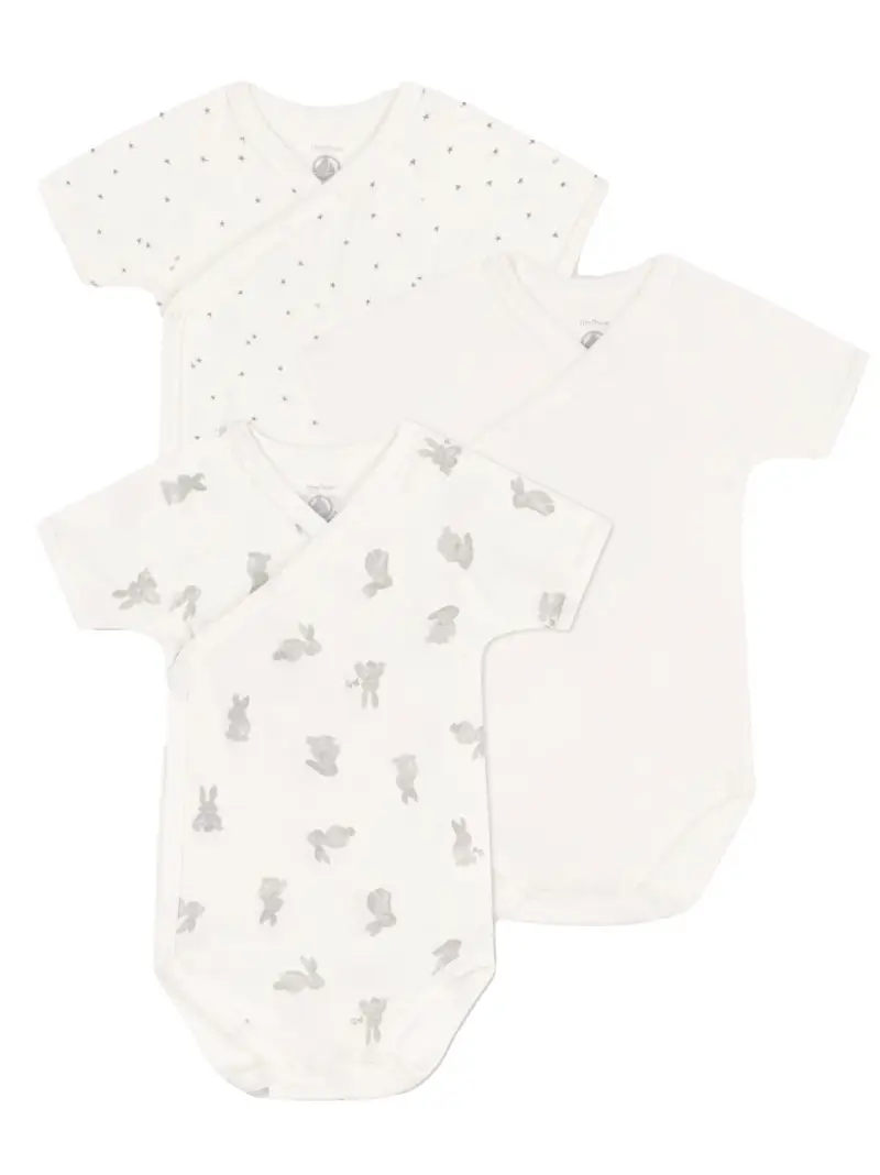 Set body fantasia bianco/grigio neonato (3pz)