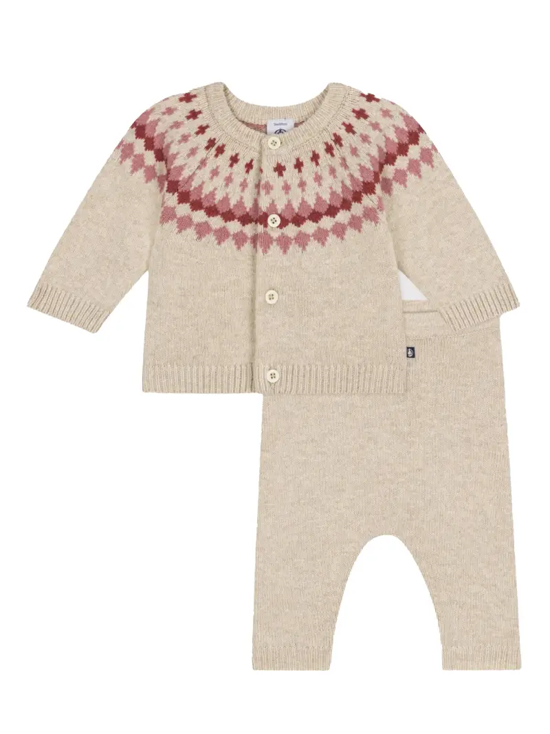 Set in maglia beige con fantasia (2pz)