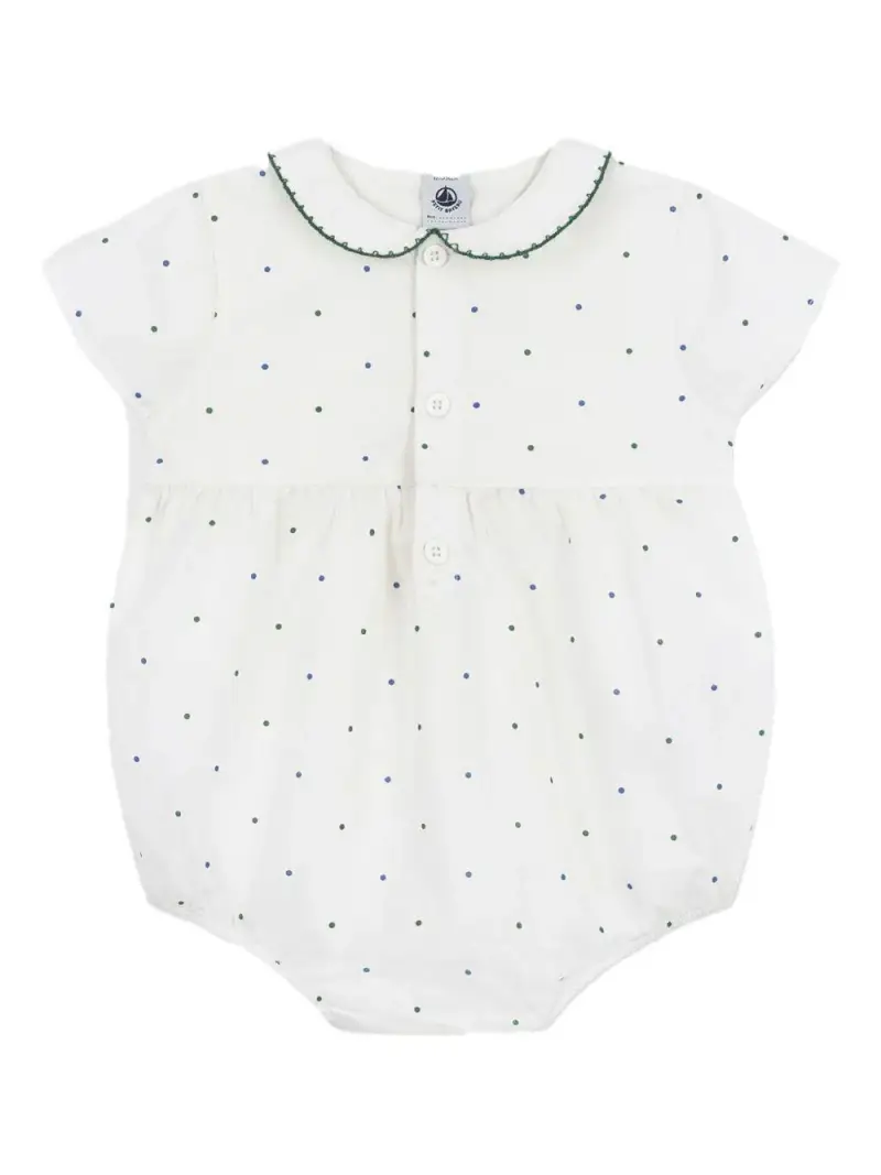 Tutina a pagliaccetto con fantasia pois Bianco miniatura 3