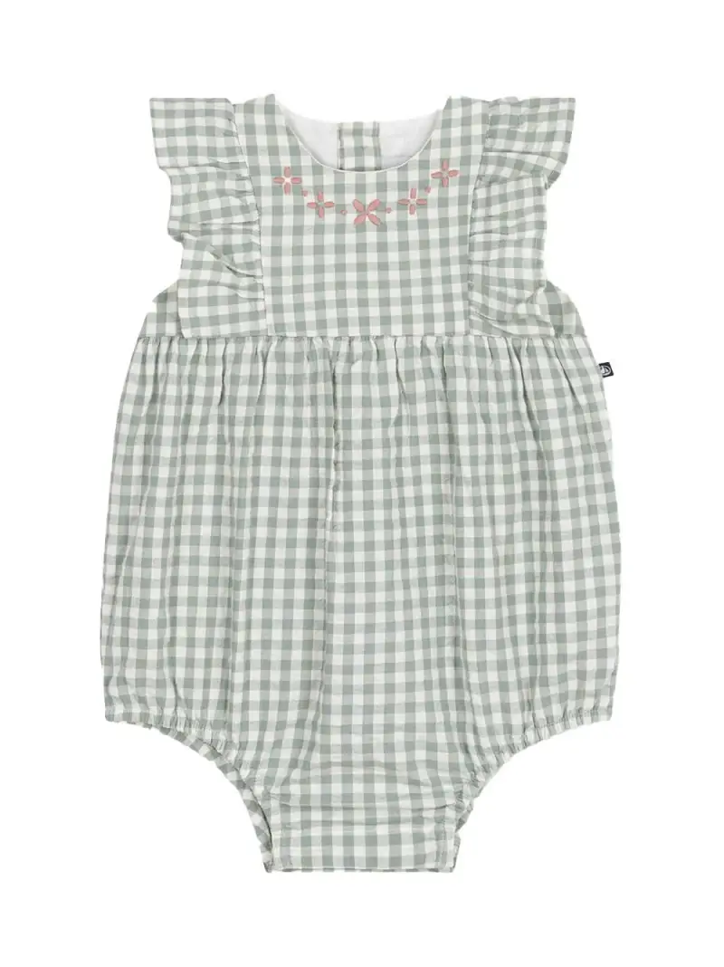 Tutina con fantasia a quadretti e ricami Verde