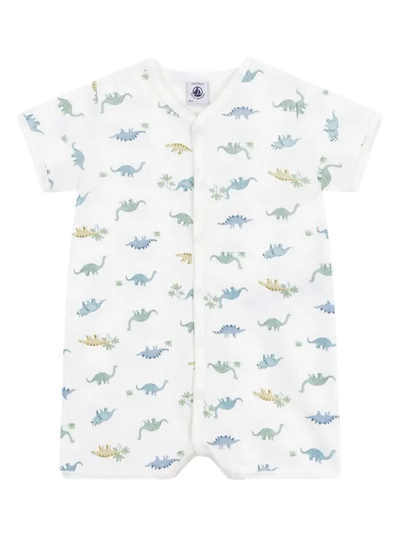Tutina corta in cotone con fantasia dinosauri Bianco