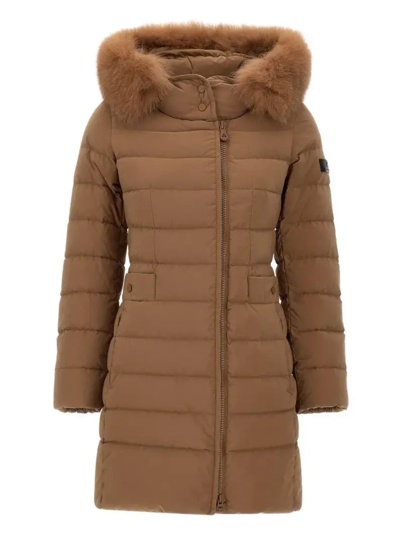 Cappotto marrone con cappuccio e pelliccia Marrone chiaro