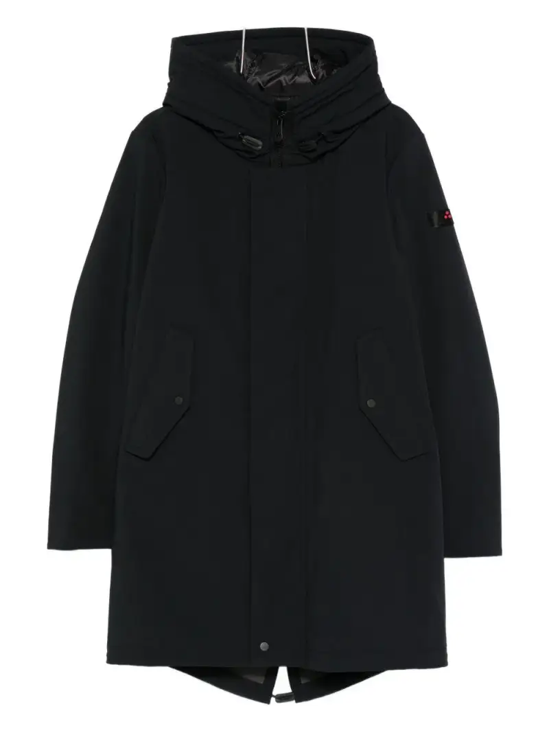 Cappotto verde scuro con cappuccio e logo