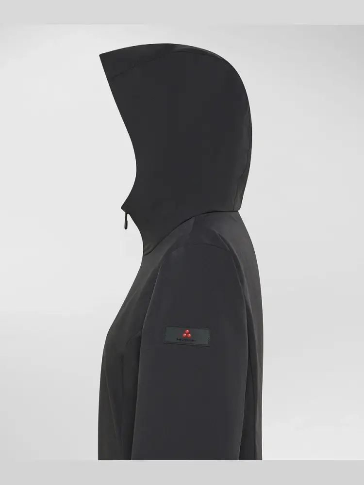 giubbotto nero donna liscio con cappuccio logo sul braccio miniatura 2