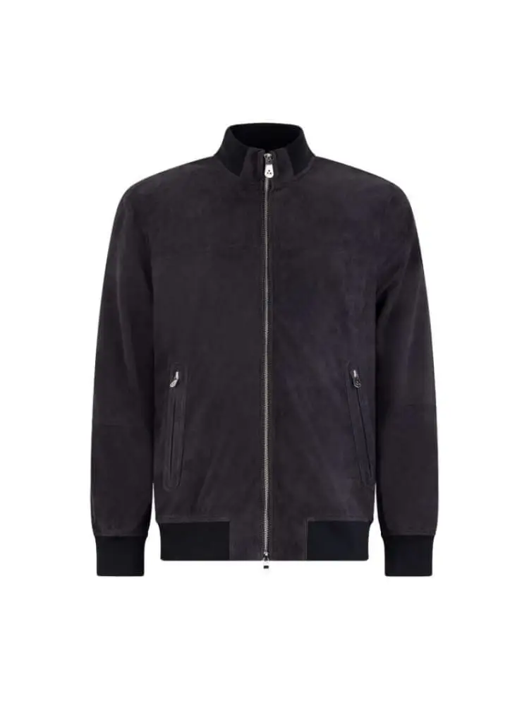 giubbotto uomo bomber blu in camoscio con chiusura zip