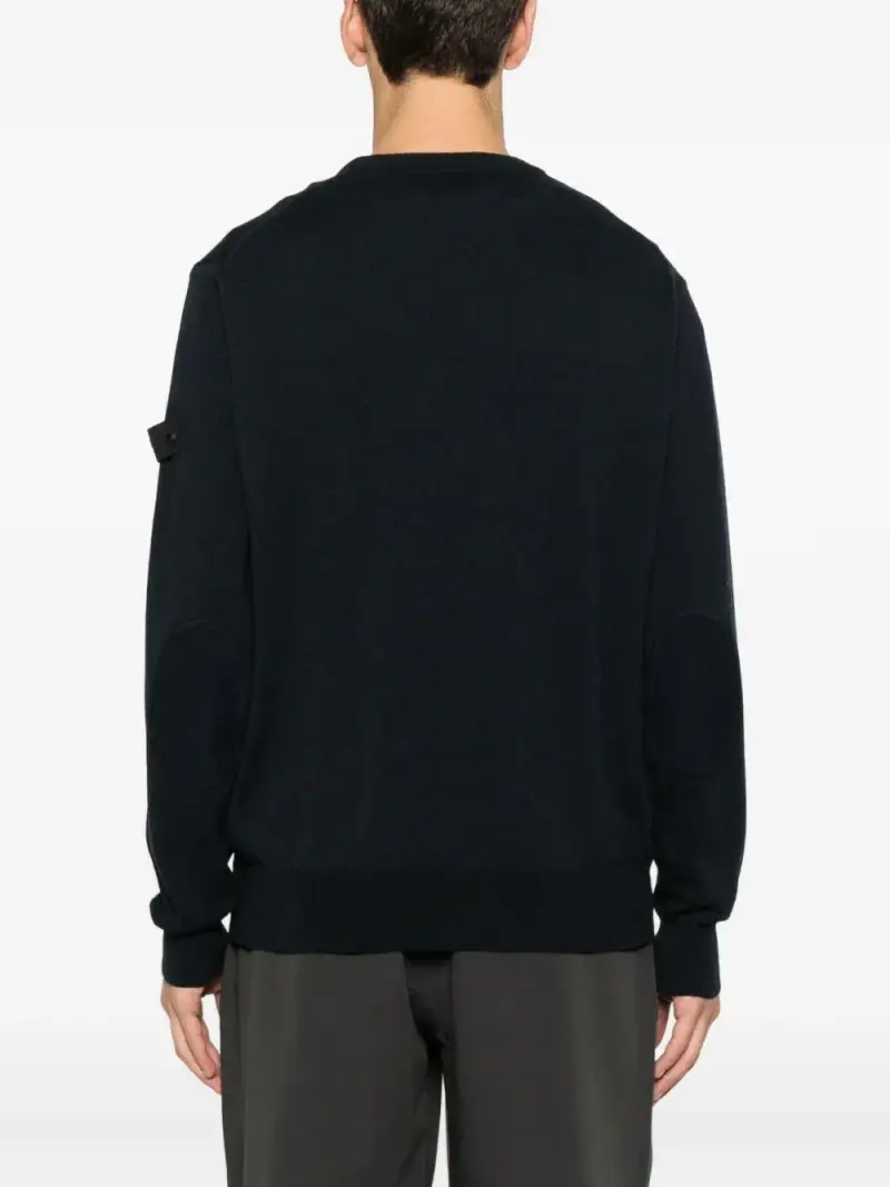 Maglione blu a collo giro con rifiniture a scanale miniatura 2