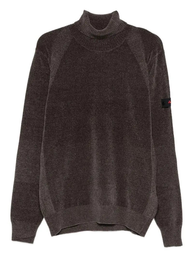 Maglione grigio con scollo arrotolato e logo Peuterey Marrone