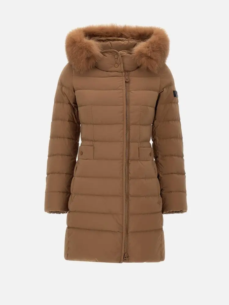 piumino lungo con collo alto e pelliccia seriola ml