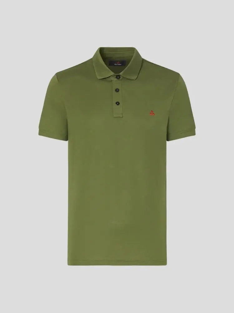polo uomo in piqué di cotone stretch verde militare con mini logo