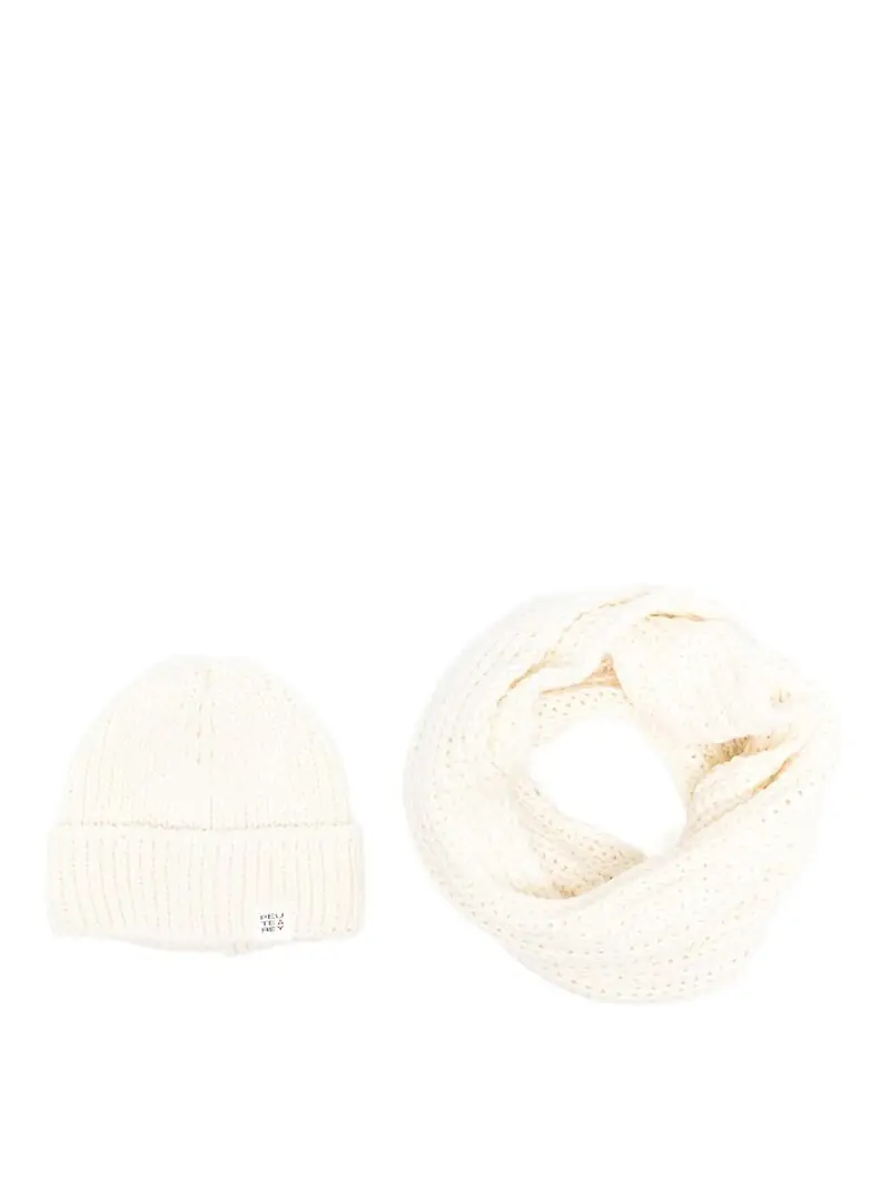 Set berretto e sciarpa in lana Bianco
