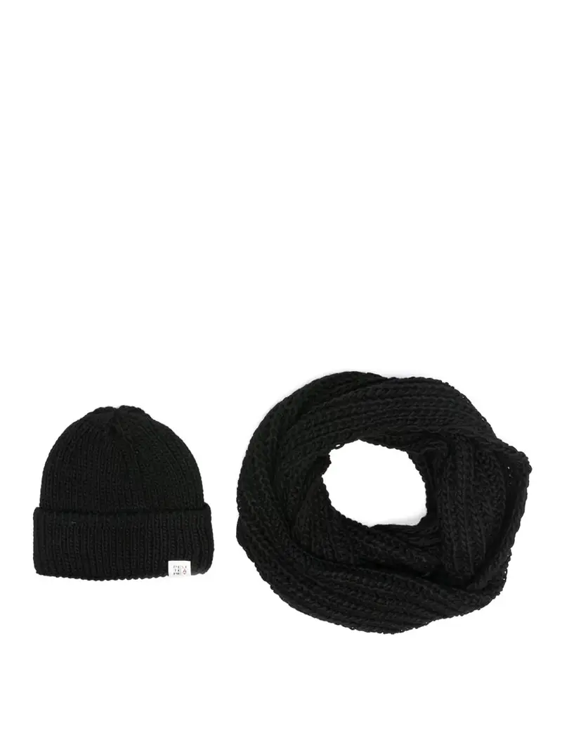 Set berretto e sciarpa in lana Nero