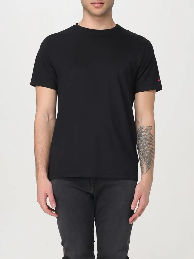 Peuterey tshirt nera uomo in cotone mini logo sul braccio