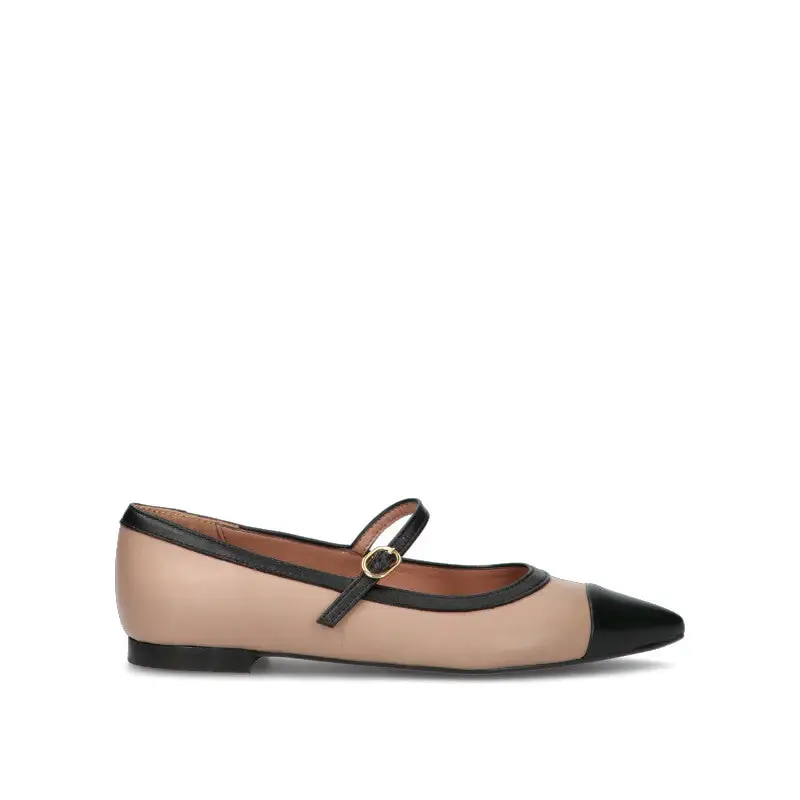 Ballerina donna beige/nera in pelle Vario