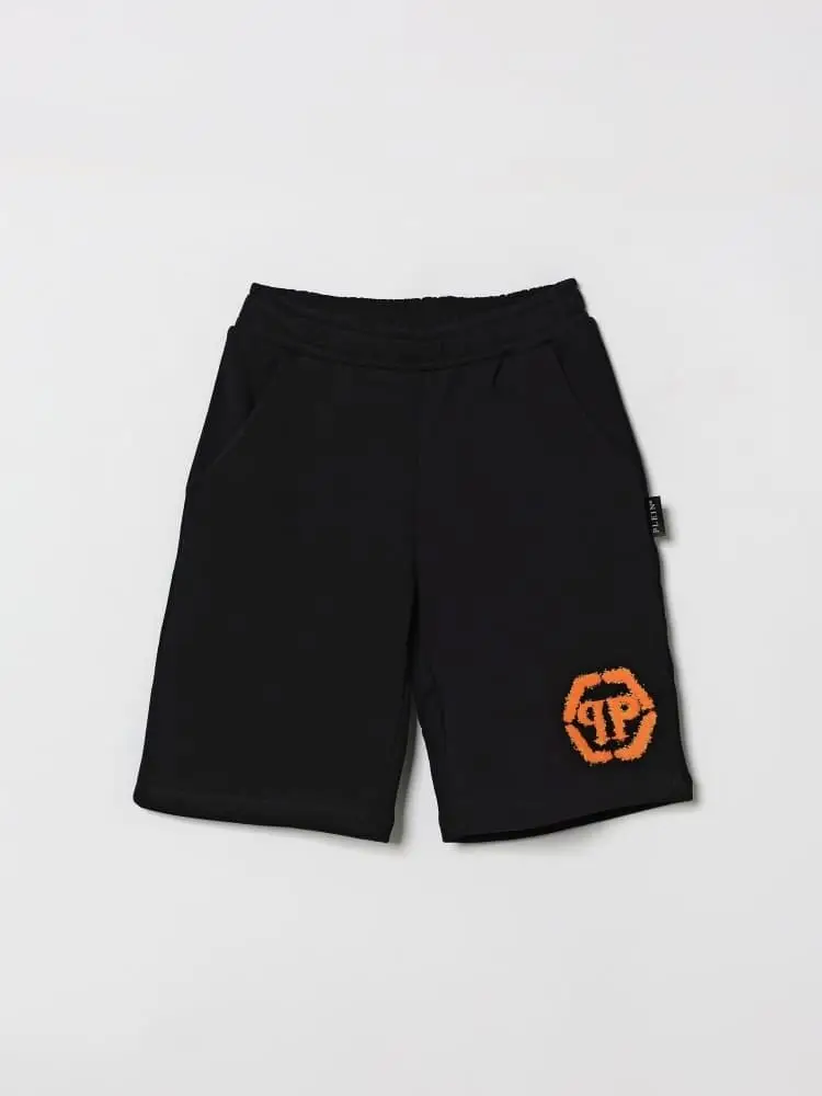 short in cotone nero con logo in contrasto