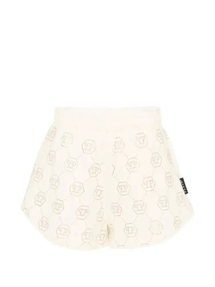 shorts kids/junior in cotone bianco con logo all over strass