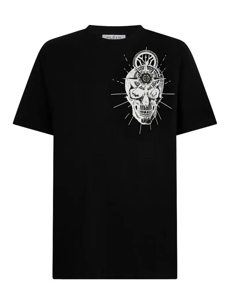 T-shirt girocollo con tatuaggio teschio Nero