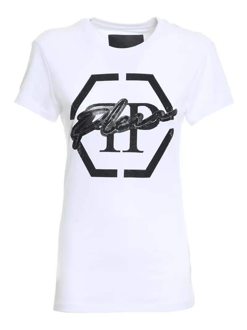 T-shirt in cotone con strass Bianco