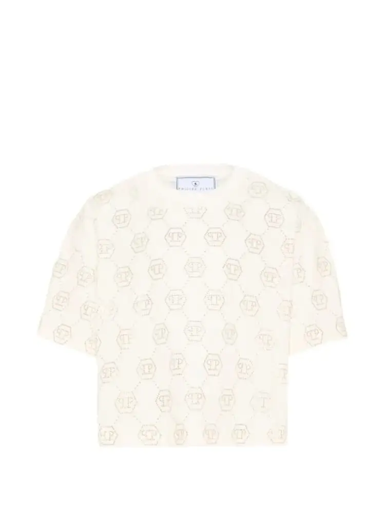 t-shirt kids/junior in cotone bianco con logo all over strass