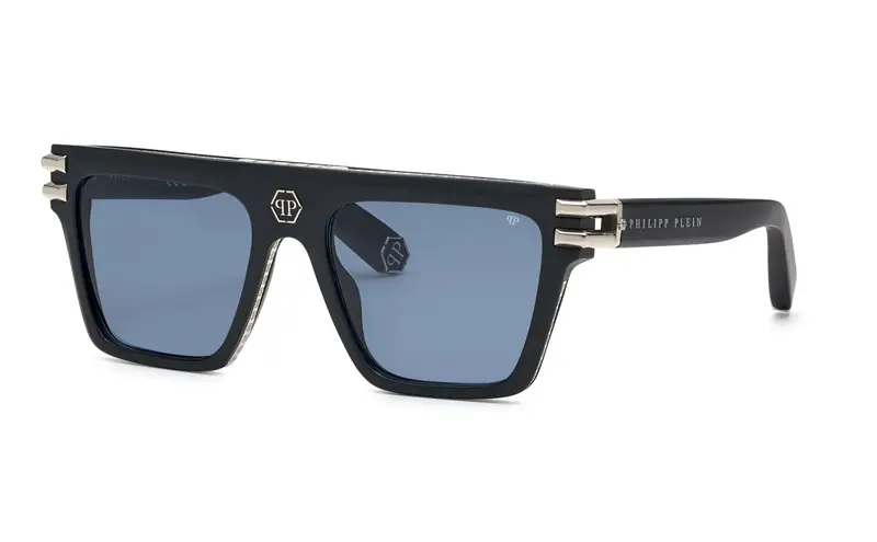 Philipp Plein Unisex SPP108V PLEIN ICON  703 Occhiali da sole Acetato Nero Blu Squadrata Normale