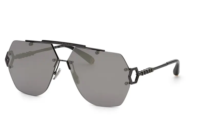 Philipp Plein Unisex SPP111 PLEIN SLEEK  672X Occhiali da sole Metallo Oro Grigio Geometrica Normale Specchiato