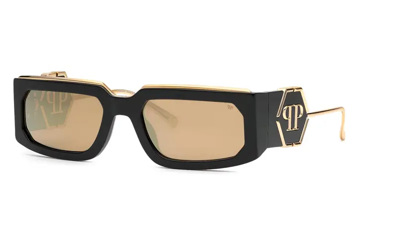 Philipp Plein Unisex SPP119M PLEIN ROSE VENUS  700G Occhiali da sole Acetato Nero Fumo Geometrica Normale Specchiato