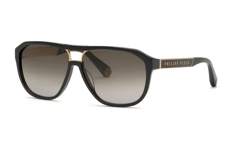Uomo Philipp Plein SPP118M PLEIN MILITARY 700 Occhiali da sole Acetato Nero Fumo Geometrica Normale Sfumato
