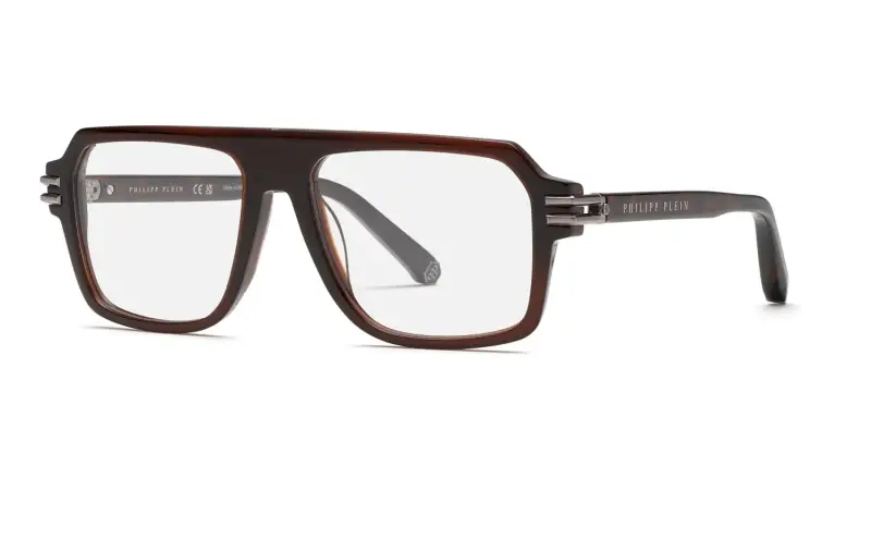 Philipp Plein Montature da vista Uomo in acetato marrone squadrate