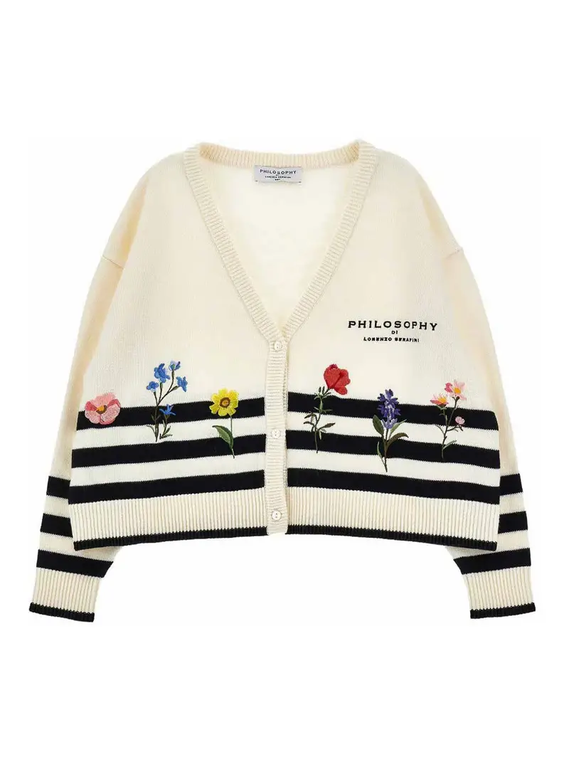 Cardigan Con Logo Crema