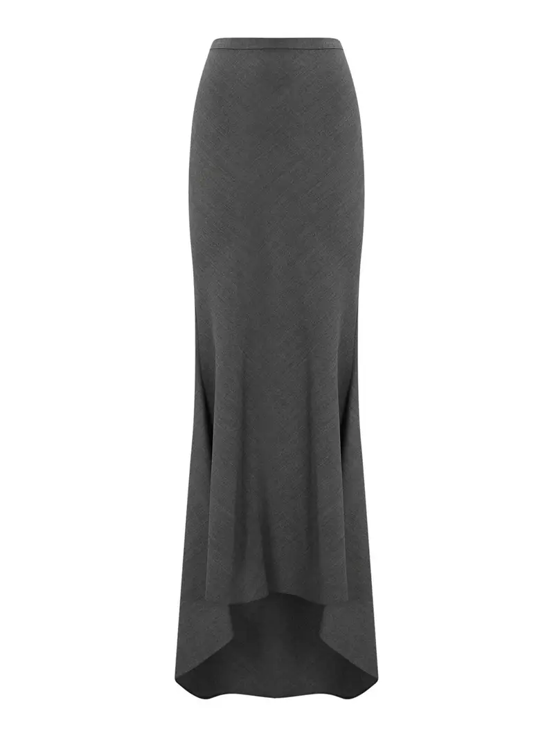 Gonna Lunga Asimmetrica In Misto Lana Grigio