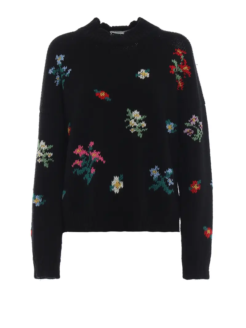 Maglione in lana con ricami multicolori Nero