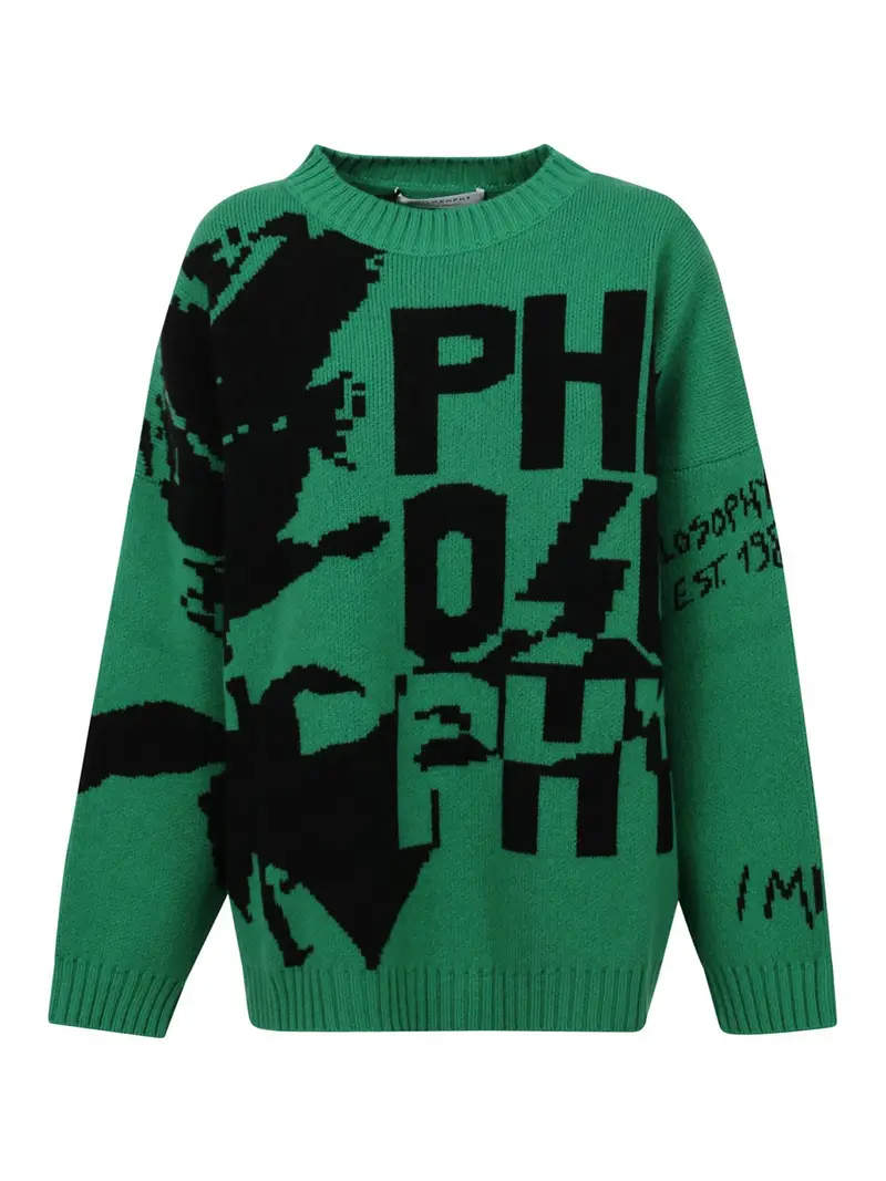 Pull in lana vergine con logo intarsiato Multicolore