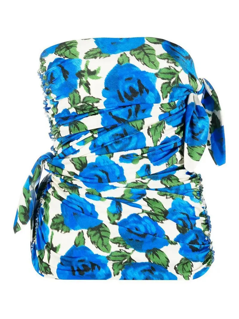 Top con stampa rose a spalle scoperte Multicolore